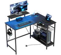 HOMCOM Scrivania Angolare Gaming con LED, Prese Elettriche, Stand per Monitor