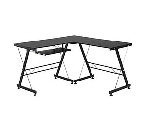 HOMCOM Scrivania Angolare Moderna Nera Dritta Postazione da Lavoro per Computer con Vano Tastiera MDF, Metallo a forma di L: 130L x 130P x 73.5A cm dritta: 210L x 50P x 73.5A cm Nero