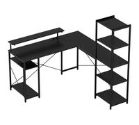 HOMCOM Scrivania Angolare per Computer con Prese Elettriche e Doppio Supporto per Monitor, 137x140cm, Nero Aosom Italy