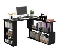 HOMCOM Scrivania Angolare Reversibile con 5 Ripiani Portaoggetti, Scrivania ad Angolo per Computer in Legno, per Ufficio, Soggiorno e Studio, Stile Industriale, 120x110x74.5 cm, Nero