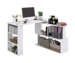 HOMCOM Scrivania Angolare Reversibile con 5 Ripiani Portaoggetti, Scrivania ad Angolo per Computer in Legno, per Ufficio, Soggiorno e Studio, Stile Industriale, 120x110x74.5 cm, Bianco