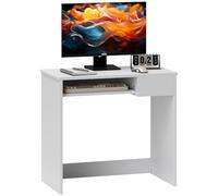 HOMCOM Scrivania compatta per computer con vassoio per tastiera, scrivania per casa e ufficio con cassetto, per camera da letto e studio, bianca