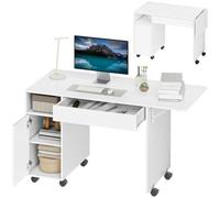 HOMCOM Scrivania computer pieghevole mobile su ruote 130x58cm Bianco