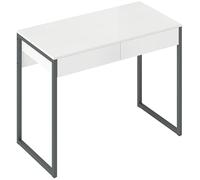 HOMCOM Scrivania con 2 cassetti, 100x50x75 cm, scrivania, tavolo per computer, struttura in acciaio, per casa, ufficio, piccoli spazi, bianco lucido
