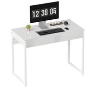 HOMCOM Scrivania con 2 cassetti, tavolo da computer 100 x 50 cm, scrivania moderna con base in acciaio, postazione di lavoro per camera da letto, piccoli spazi, bianco lucido