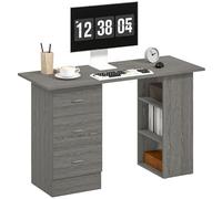 HOMCOM Scrivania con 3 Cassetti e 3 Ripiani, Scrivania Salvaspazio con Piano Ampia in Legno, Tavolo da Lavoro per Cameretta, Studio, Ufficio, 120x49x72 cm, Grigio