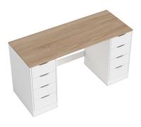 HOMCOM Scrivania con 8 cassetti, salvaspazio e stabile, 140 c, Bianco e Legno naturale Aosom Italy