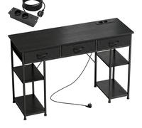 HOMCOM Scrivania con Contenitore con Prese di Corrente, 3 Cassetti in Tessuto e 4 Ripiani di Stoccaggio, 120x40x76 cm, Nero Aosom Italy