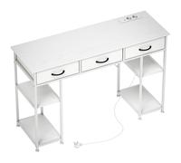 HOMCOM Scrivania con contenitore e prese, 3 cassetti in tessuto e 4 ripiani, 120 x 40 x 76 cm, Bianco Aosom Italy