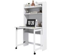 HOMCOM Scrivania con Libreria a 4 Ripiani e Piano Pieghevole 80x69x155 cm Bianco