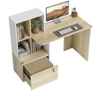 HOMCOM Scrivania con Libreria, Cassetto A4, Lettera, Legale Serratura e 2 Chiavi, Scrivania Salvaspazio, Tavolo per Computer, Casa Ufficio Studio Camera da Letto, 126x50x109 cm, Bianco