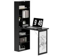 HOMCOM Scrivania con Libreria e Lavagna Bianca 98x51x153 cm Nero | Scrivania Salvaspazio, Piano Pieghevole in Legno Pino, Ripiano Regolabile, 9 Ripiani Aperti, Tavolo da Lavoro, Studio Ufficio