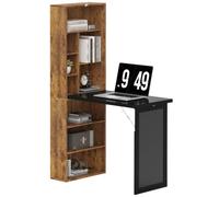 HOMCOM Scrivania con Libreria e Lavagna Nera 98x51x153 cm Marrone Rustico | Scrivania Salvaspazio, Piano Pieghevole in Legno Pino, Ripiano Regolabile, 9 Ripiani Aperti, Tavolo da Lavoro, Studio Ufficio