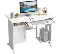 HOMCOM Scrivania con Ripiano Tastiera Scorrevole 100x52x75 cm Bianco | Scrivania per computer con vassoio tastiera, cassetti, supporto CPU per studio