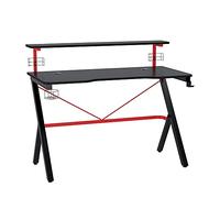 HOMCOM Scrivania da Gaming con Ripiano Monitor, Scrivania per Computer Porta PC con Gancio e Portabicchieri Nera e Rossa, 120x60x97cm