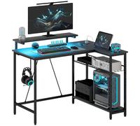 HOMCOM Scrivania Gaming a L Reversibile con LED, Prese USB e Ripiani Nero