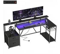 HOMCOM Scrivania Gaming Angolare con Luci LED RGB e Supporto Monitor Nero