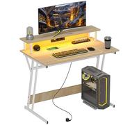 HOMCOM Scrivania gaming con luci LED e prese, 100x60cm Naturale