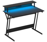 HOMCOM Scrivania Gaming con Luci LED e Supporto per Monitor, 100x60 cm Tavolo Gaming per Computer da 32 Pollici, Scrivania PC con USB, TYPE C e Telecomando per Ufficio, Studio e Casa, Nero