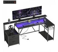HOMCOM Scrivania Gaming Reversibile ad L con LED, 192.5cm Scrivania Angolare con