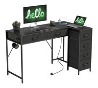 HOMCOM Scrivania Moderna Angolare a 6 Cassetti in Legno e Acciaio Nero