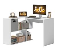 HOMCOM Scrivania Moderna Angolare con Scaffale e Cassetto in Tessuto Bianco