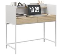 HOMCOM Scrivania moderna con 2 cassetti e ripiano Tavolo da studio per camera da letto ufficio 106x51,5x102,5 cm Bianco e rovere