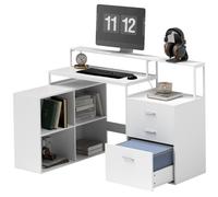 HOMCOM Scrivania Moderna con 2 Tavoli, 4 Ripiani, 3 Cassetti e Supporto Monitor