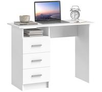 HOMCOM Scrivania Moderna con 3 Cassetti e Ripiano Aperto in Legno Bianco Marrone