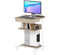 HOMCOM Scrivania Tavolo per Computer, Scrivania da Ufficio con Cassetto e 4 Rotelle, 56x51 cm Tavolo per PC con 2 Ripiani Aperti, Postazione di Lavoro con Supporto CPU per Studio, Rovere