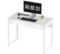 HOMCOM Scrivania Moderna per Computer con 2 Cassetti 100x50x75cm Bianco Lucido