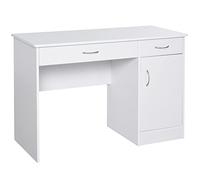 HOMCOM Scrivania Moderna per PC e Computer con 2 Cassetti in Legno Bianco | 1 Armadietto, Scrivania con Libreria Salvaspazio, per Ufficio o Camera
