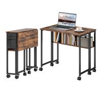 HOMCOM Scrivania Salvaspazio Pieghevole a Ribalta, 80x50x75 cm Scrivania Piccola con Ruote a Freno, Scaffale e Tasca Portaoggetti, Tavolo Computer Richiudibile per Casa, Studio e Ufficio, Marrone