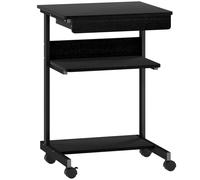 HOMCOM Scrivania PC con Cassetto Scorrevole, 2 Ripiani e 4 Rotelle, in Legno e Metallo, 56x51x79 cm, Nero Aosom Italy