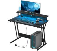 HOMCOM Scrivania Gaming con Luci LED e Supporto per Monitor, 100x60 cm Tavolo Gaming per Computer da 32 Pollici, Scrivania PC con USB, TYPE C e Telecomando per Ufficio, Studio e Casa, Nero