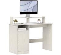 HOMCOM Scrivania PC con Supporto per Monitor, Scrivania per Computer Moderna con Armadietto e Ripiani per Casa e Ufficio, 108x50x94 cm, Crema