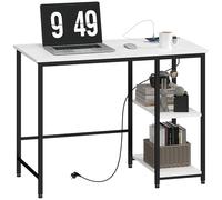 HOMCOM Scrivania per Computer 100x50 cm con 2 Scaffali Reversibile e Prese USB Integrate, Tavolo PC per Gaming, Casa, Studio e Ufficio, Bianca e Nera