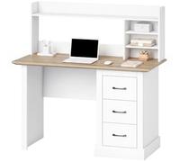 HOMCOM Scrivania per Computer 120 cm con Mensole e 3 Cassetti, Scrivania Moderna da Studio e Ufficio, Rovere e Bianco