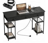 HOMCOM Scrivania per computer con 2 prese di ricarica USB e 2 prese di corrente, scrivania con deposito 120 x 40 cm, ripiani regolabili e 3 cassetti in tessuto, postazione di lavoro, telaio in acciaio