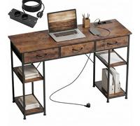 HOMCOM Scrivania per computer con 2 prese di ricarica USB e 2 prese di corrente, scrivania con spazio 120 x 40 cm, ripiani regolabili e 3 cassetti in tessuto, postazione di lavoro, telaio in acciaio