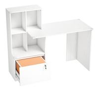 HOMCOM Scrivania per Computer con Libreria, 4 Scomparti e Cassetto con Serratura, 126x50x109 cm, Effetto Legno Bianco Aosom Italy