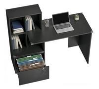 HOMCOM Scrivania per computer con libreria a 4 scomparti e cassetto chiudibile con schienali, pattini anti-collision, tavolo da computer per camera da letto, studio, 126 x 50 x 109 cm, nero