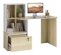 HOMCOM Scrivania con Libreria, Cassetto A4, Lettera, Legale Serratura e 2 Chiavi, Scrivania Salvaspazio, Tavolo per Computer, Casa Ufficio Studio Camera da Letto, 126x50x109 cm, Bianco