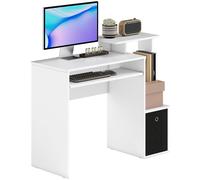 HOMCOM Scrivania per computer con ripiani multimediali, cestino per tablet e tastiera, in truciolato bianco e nero