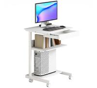 HOMCOM Scrivania per computer con ruote e supporto CPU Bianca | Scrivania da ufficio salvaspazio con cassetto e ripiano, scrivania PC per ufficio/casa/camera da letto.