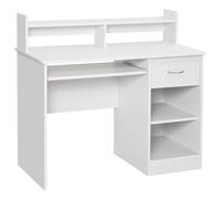 HOMCOM Scrivania per Computer in Legno con Vassoio per Tastiera, Scrivania con Cassetti e Ripiani Regolabili, Cassetto, Bianco, 104x48x95.5cm Aosom