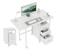 HOMCOM Scrivania per computer pieghevole su ruote, scrivania con ripiani, 3 cassetti, piano estensibile, 105x51x75,5cm, bianco Aosom Italy