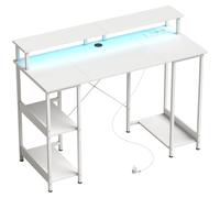 HOMCOM Scrivania PC Reversibile Prese Elettriche, Luci e Supporto Monitor
