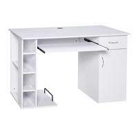 HOMCOM Scrivania per PC Ergonomica con Mensole Piano Tastiera Estraibile Bianca