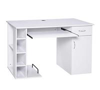 HOMCOM Scrivania per PC Ergonomica con Mensole, Armadietto, Cassetto e Piano Tastiera Estraibile, Bianca, 120x60x74cm Aosom
